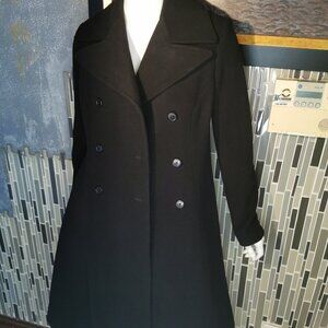 Ralph Lauren Womens Size 6 88% Wool Black Trench Dress Coat Long Duster
